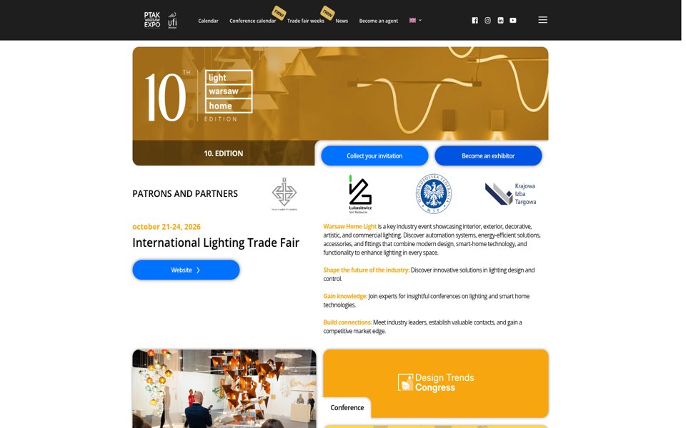 Screenshot of the Warsaw Home Light website