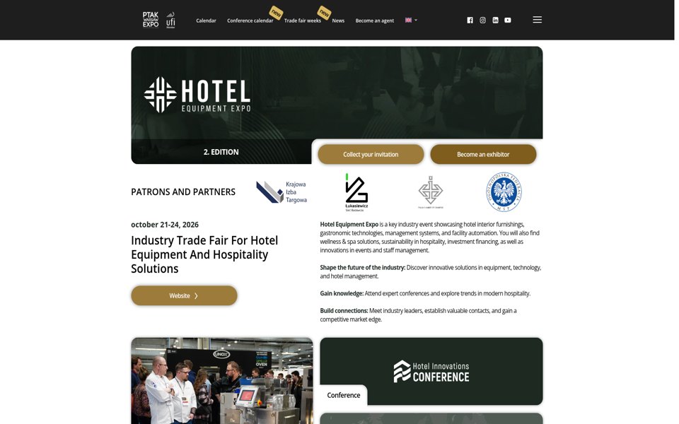 Screenshot of the Hotel Equipment Expo website
