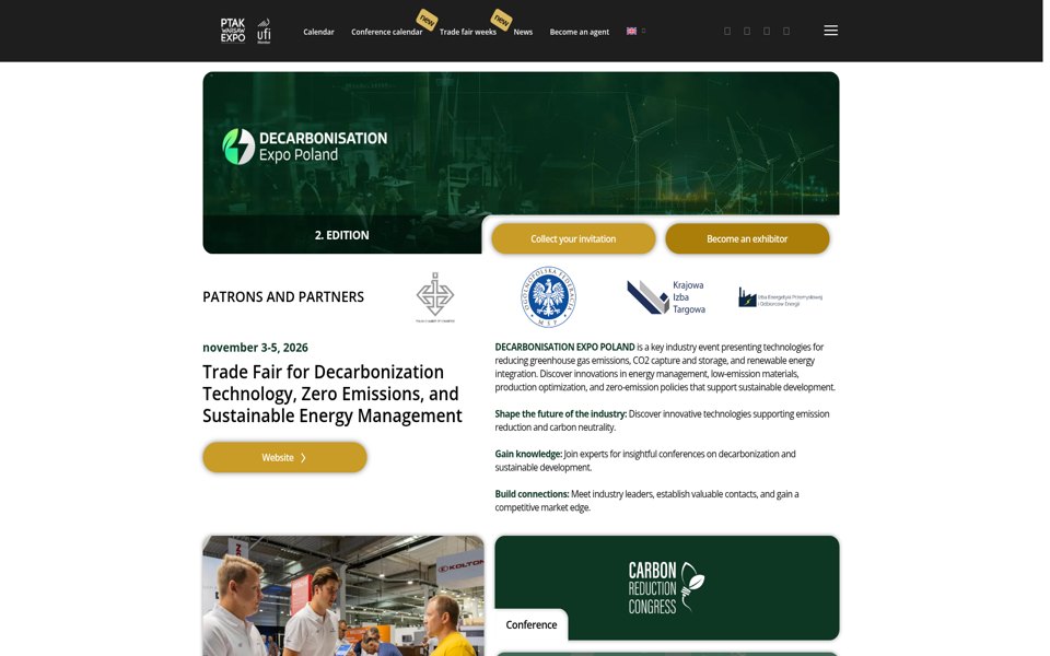 Screenshot of the Decarbonisation Expo Poland website