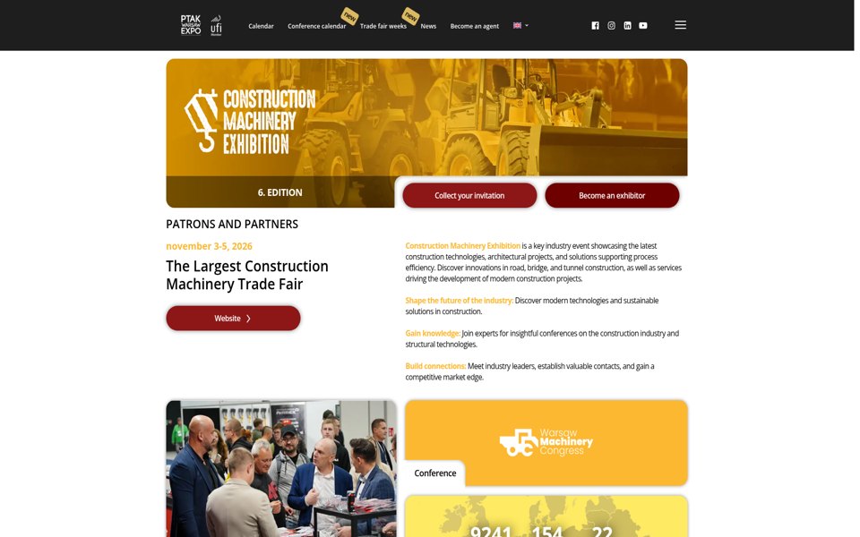 Screenshot of the Warsaw Construction Machinery Exhibition website