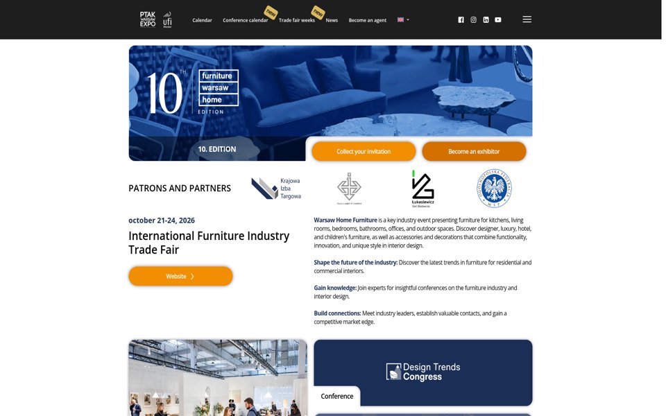 Screenshot of the Warsaw Home Furniture website