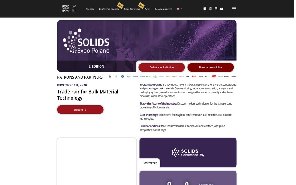 Screenshot of the Solids Expo Poland website