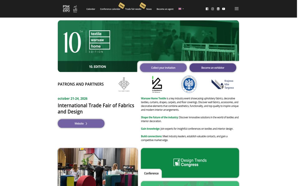 Screenshot of the Warsaw Home Textile website