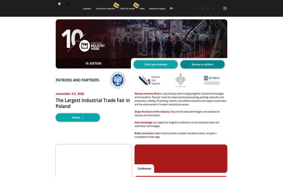 Screenshot of the Warsaw Industry Week website