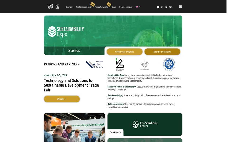 Screenshot of the Poland Sustainability Expo website