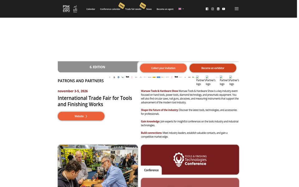Screenshot of the Warsaw Tools & Hardware Show website