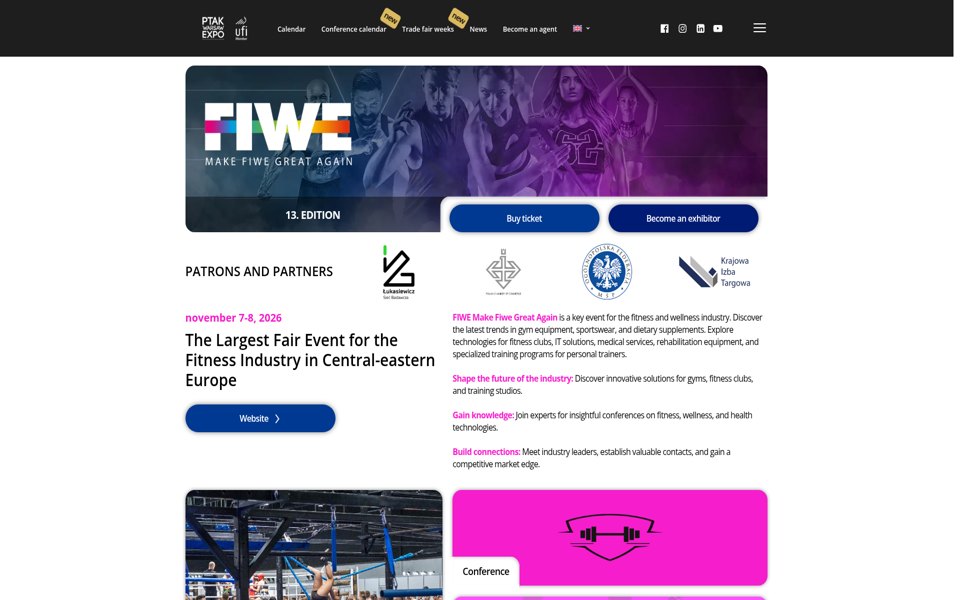 Screenshot of the FIWE Fitness Trade Show website